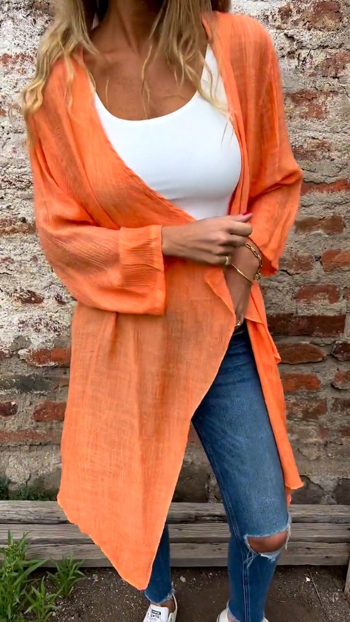 Clara - Orangefarbene Sommer-Strickjacke