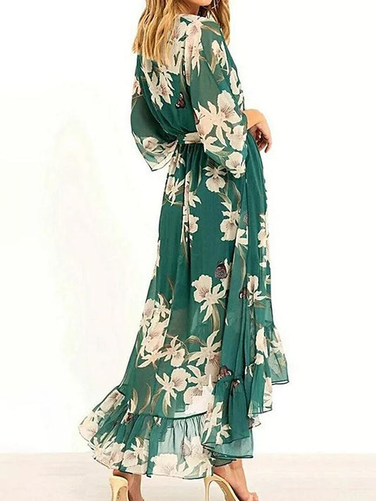 Eva - Grünes Blumen-Maxikleid