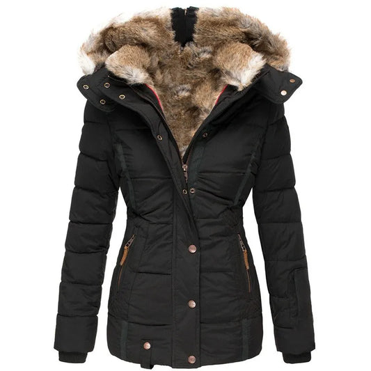 Elegante Winterjacke mit Fellfutter Damen – Schwarz