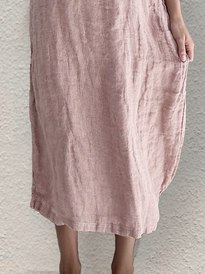 Lena - Nude-Pinkes Leinenkleid mit V-Ausschnitt