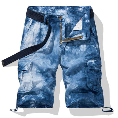 Blau gemusterte Cargo-Shorts mit Gürtel - Leo