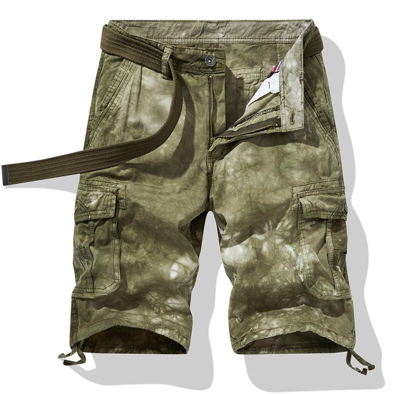 Blau gemusterte Cargo-Shorts mit Gürtel - Leo