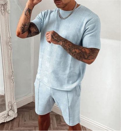 Hellblaues Set mit Strickmuster und Shorts - Luca