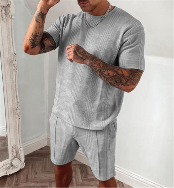 Hellblaues Set mit Strickmuster und Shorts - Luca