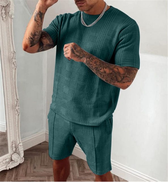 Hellblaues Set mit Strickmuster und Shorts - Luca