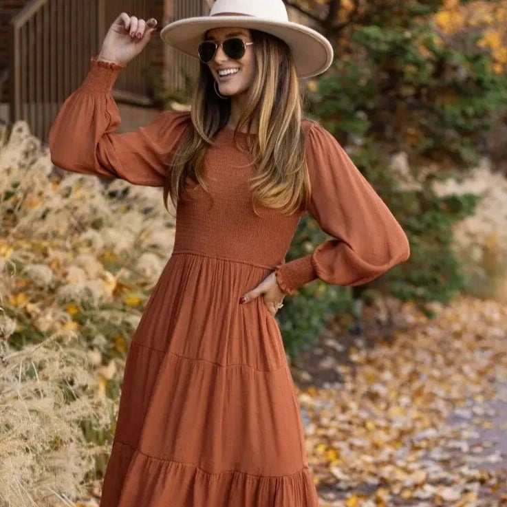 Herbstliches Orange Maxikleid - Clara