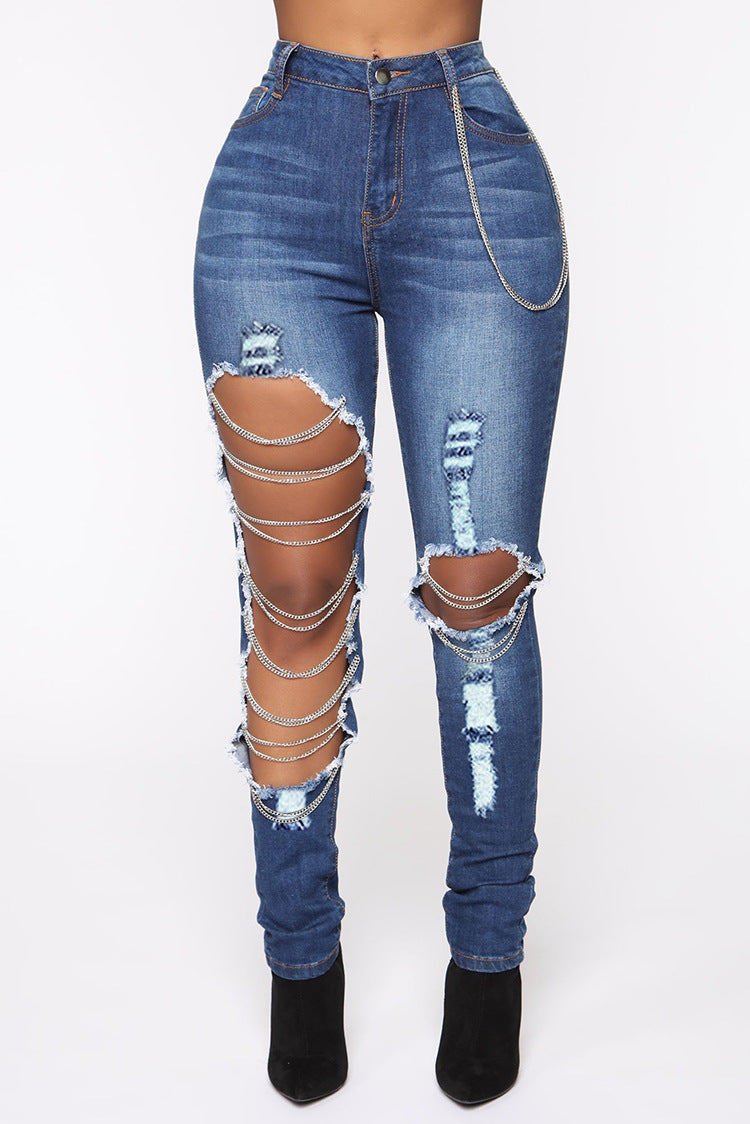 Mara's Urban Edge Chain-Lace Denim Jeans