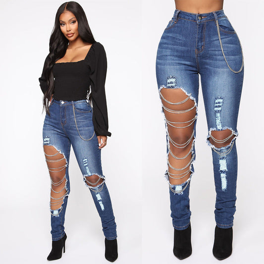 Mara's Urban Edge Chain-Lace Denim Jeans